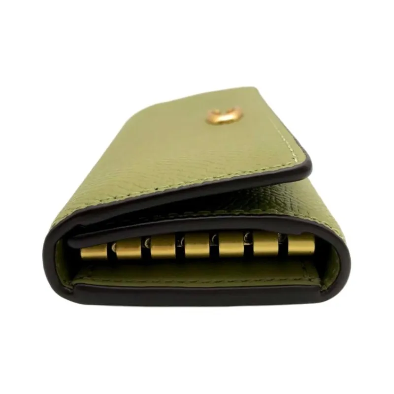 COACH Leather Clutch Key Pouch Women's Brass With Moss-2