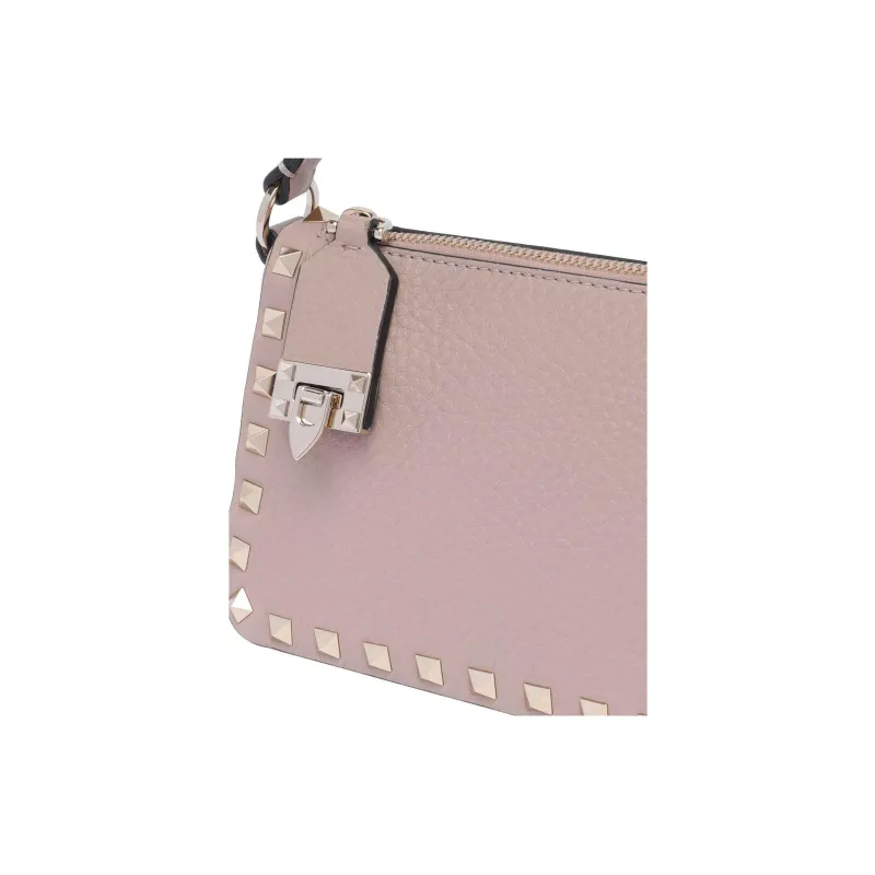 Valentino Rockstud Grained Calfskin Baguette Bag Shoulder Bags Handbags Small Size Women's Light Pink-3