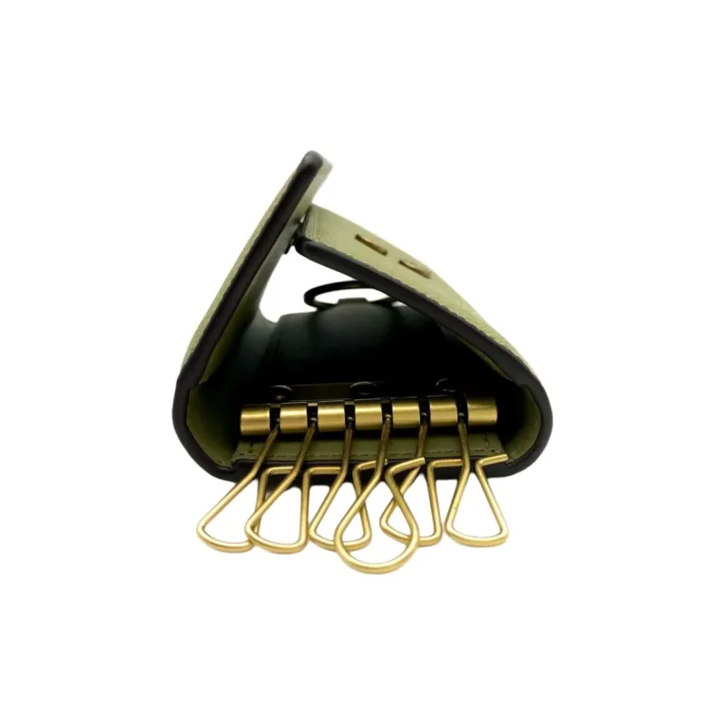 COACH Leather Clutch Key Pouch Women's Brass With Moss-4