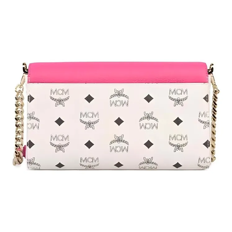 MCM Millie Visetos Leather Envelope Bag Shoulder Bag Crossbody Bag Medium Size Women's Pink-2
