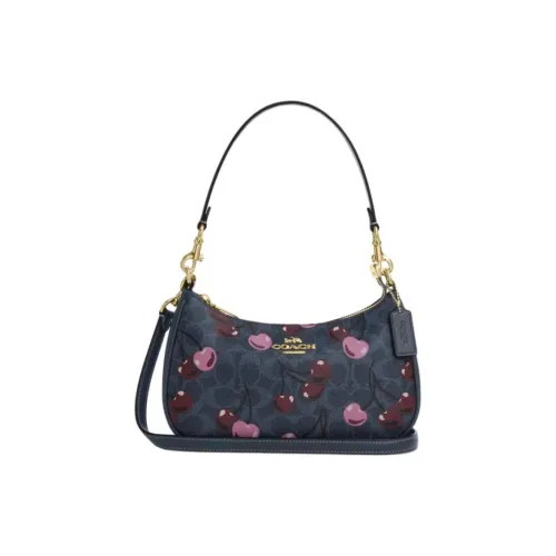COACH Teri Coated Canvas Crossbody Handbag, Shoulder Bag Small Size Women
s Blue