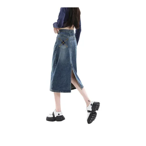Weixi Denim Long Skirts Women's Blue