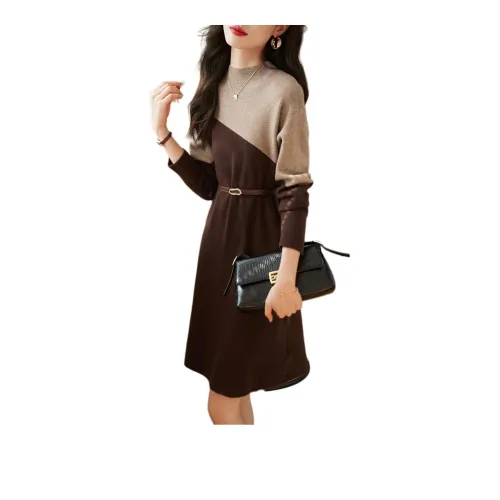Mo Han Yi Mei Long-Sleeved Dresses Women's Light Coffee