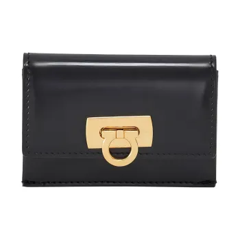 FERRAGAMO GANCINI Calfskin Wallets Card Holders Women's Black