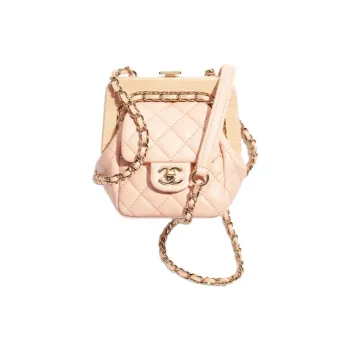 CHANEL Lambskin One Shoulder Crossbody Clutch Trumpets Women's Beige
