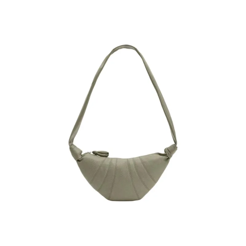 Lemaire Croissant Series Leather Croissant Bag, Portable Crossbody Bag, Shoulder Bag Trumpets Unisex Khaki Green-0