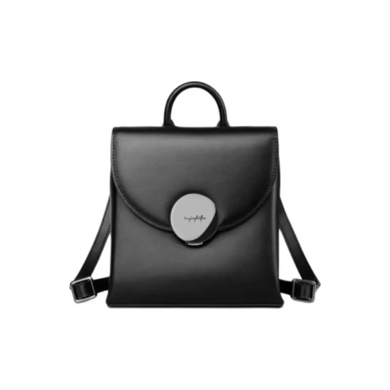 INJOYLIFE Cow Leather Backpack Small Size Women's Black-0
