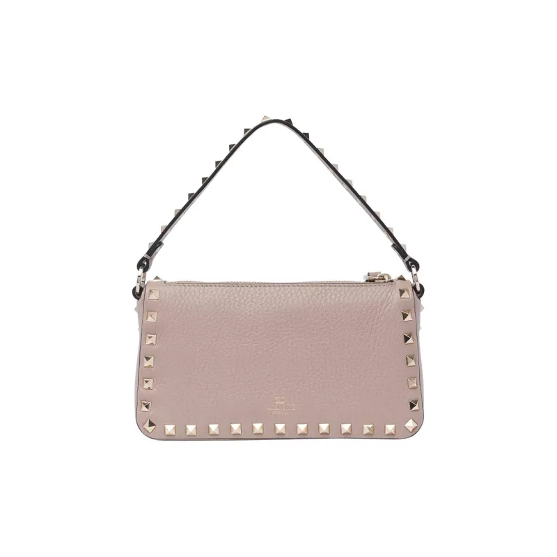 Valentino Rockstud Grained Calfskin Baguette Bag Shoulder Bags Handbags Small Size Women's Light Pink-1