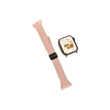 Pink-Small Round Pendant Litchi Grain Magnetic Clasp Leather Strap