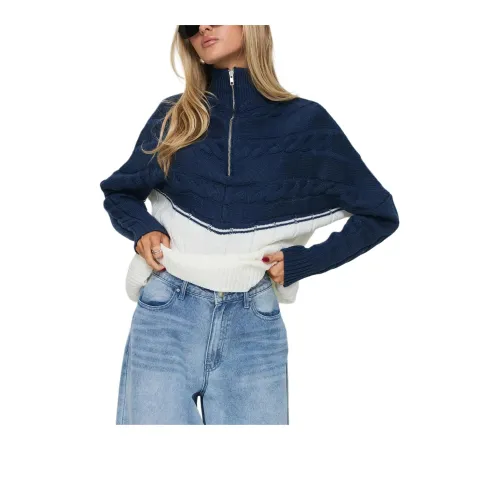 PRINCESS POLLY SAN SEB QUARTER ZIP SWEATER Knitwear Women's Navy Cream/Navy Cream