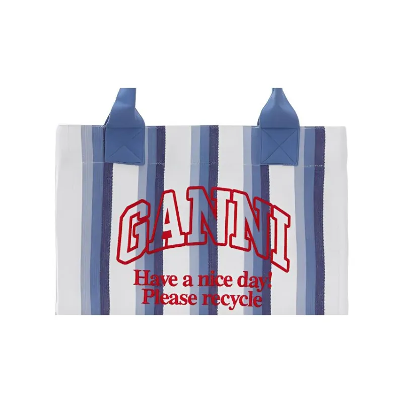 GANNI Large Striped Canvas Tote Bag-2