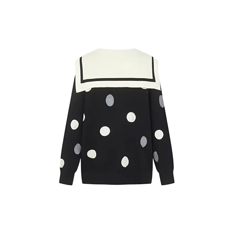N ONE Knitwear Women's Black White Polka Dot-1