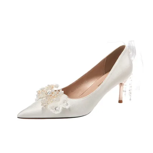 QITUMAUL Slim Heel High Heels 6.5 9.5cm Women's White