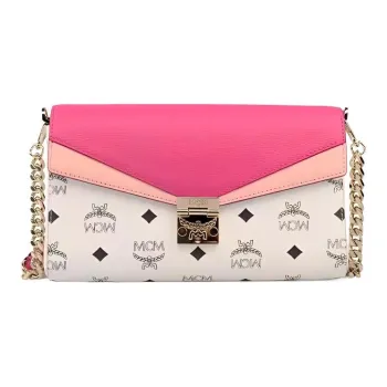 MCM Millie Visetos Leather Envelope Bag Shoulder Bag Crossbody Bag Medium Size Women's Pink