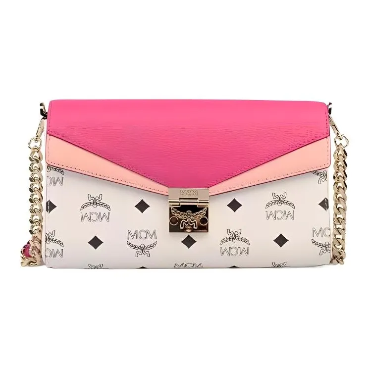 MCM Millie Visetos Leather Envelope Bag Shoulder Bag Crossbody Bag Medium Size Women's Pink-0