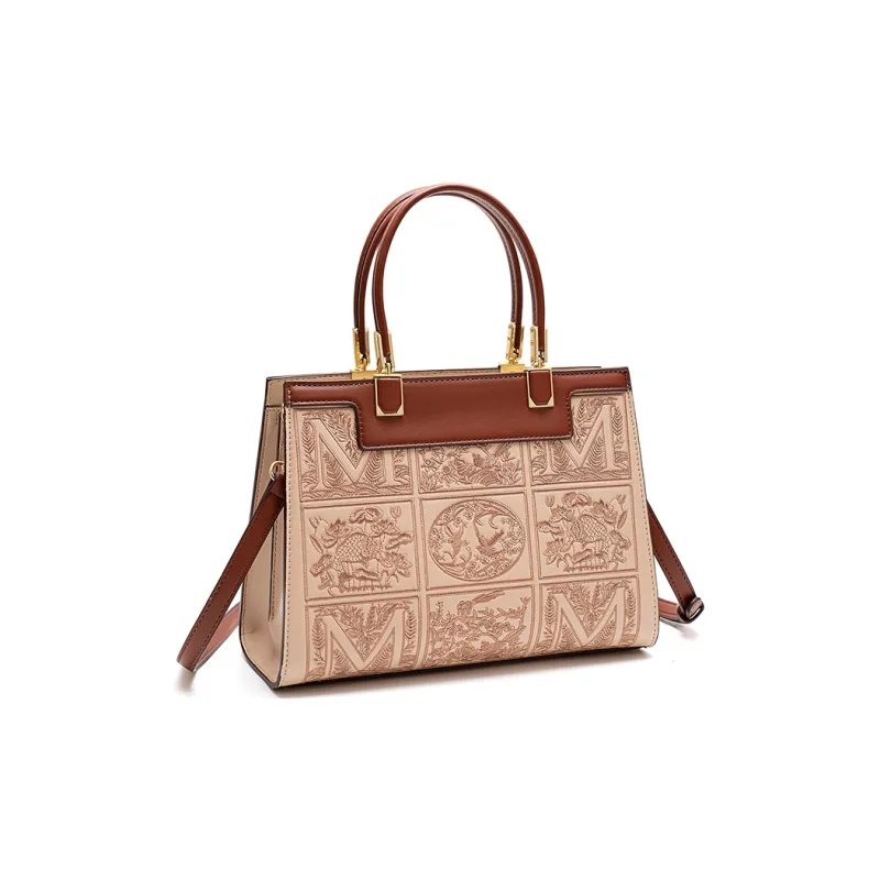 Vigno Synthetic Leather Tote Bag Shopping Bag Handbag Regular Women's Apricot/Red-17