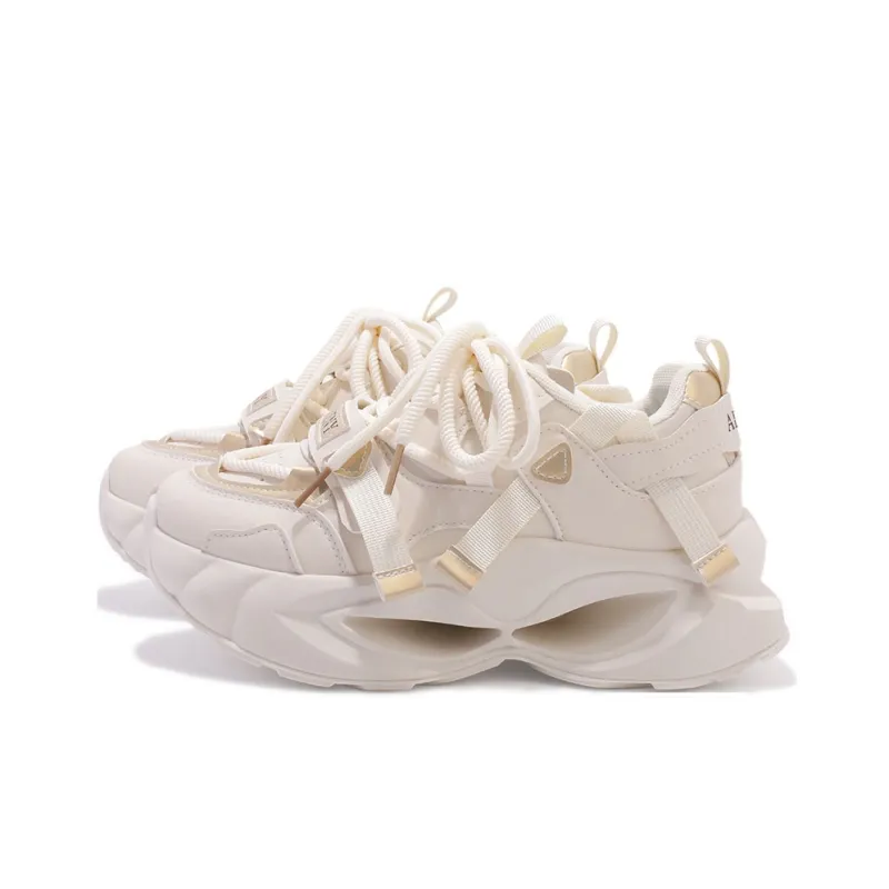 SNXR Anti Slip Wear Resistant Low Top Chunky Sneakers Women's Beige Gold-1