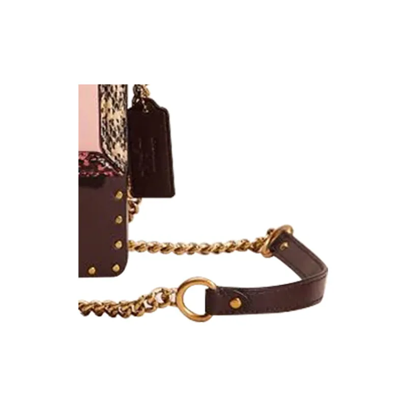 COACH Jennifer Lopez Collaboration Hutton Leather With Snake Skin Crossbody Bag Small Size Women's Brown & Pink-1