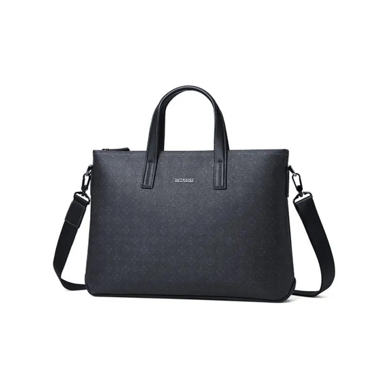 SEPTWOLVES Cow Leather Patchwork With Artificial Leather Briefcases Men's Black-1