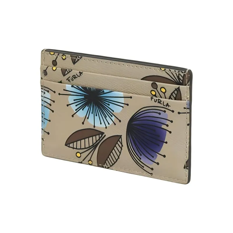 Furla Babylon Leather Card Holder Small Size Women's Beige-2