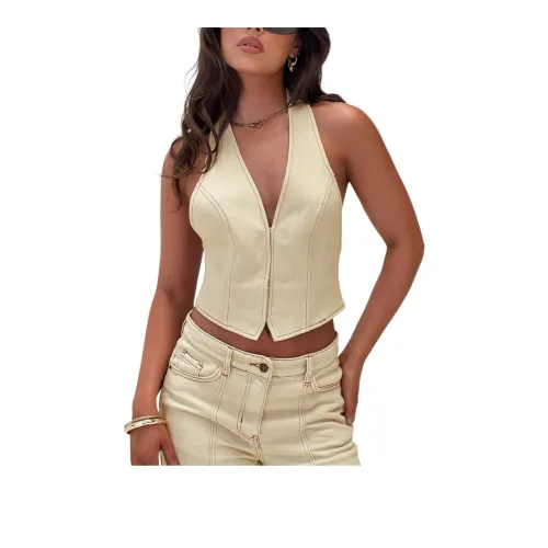 PRINCESS POLLY JE SUIS HALTER TOP Tank Tops Women's ECRU/Beige