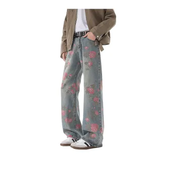 PAINT STAIN Jeans Style Unisex Blue Tone