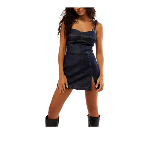 FREE PEOPLE Amanda Uprichard Taylor Denim Skort Mini Dress Slip Dresses Women's Indigo