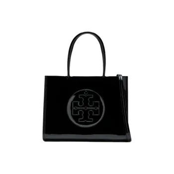 TORY BURCH Ella Polyurethane Tote Bag Shopping Bag Shoulder Bag Handbag Small Size Women's Black