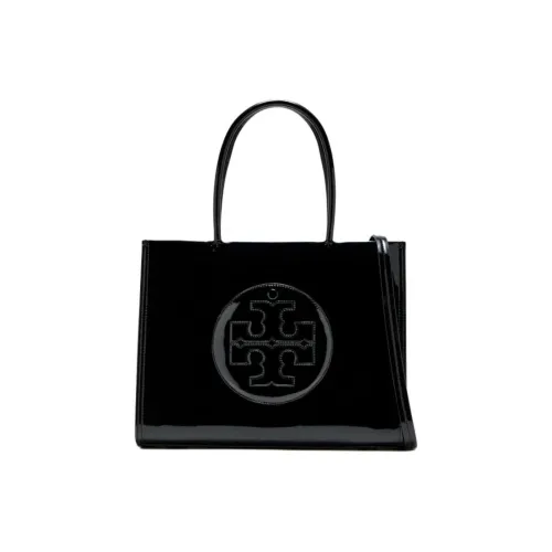 TORY BURCH Ella Polyurethane Tote Bag Shopping Bag Shoulder Bag Handbag Small Size Women's Black