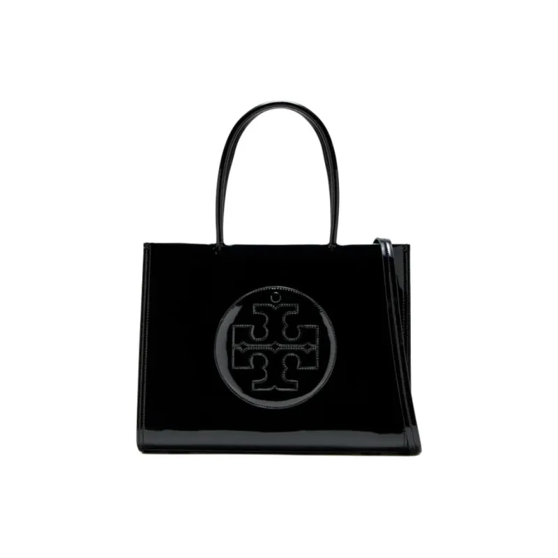 TORY BURCH Ella Polyurethane Tote Bag Shopping Bag Shoulder Bag Handbag Small Size Women's Black-0