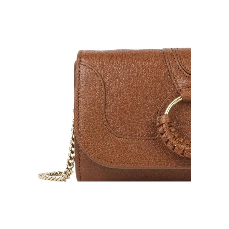 See By Chloe Hana Grain Goatskin One Shoulder Crossbody Chain Wallet Women's Caramel-3