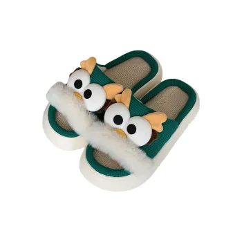 SHIGUDE Linen Slippers Women's Green