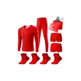 Men's 8-Piece Set Gift Box (1 Crew Neck Long-Sleeved+1 Pants+2 Underpants+4 Socks) Thickened and Fleece-Lined/Prosperity Celebration