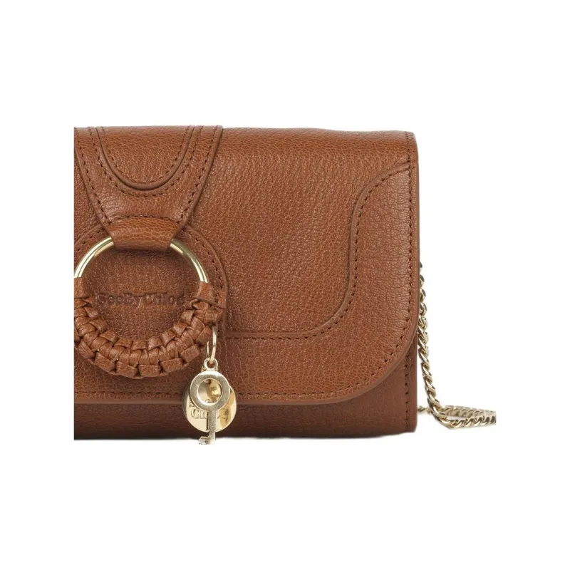 See By Chloe Hana Grain Goatskin One Shoulder Crossbody Chain Wallet Women's Caramel-4
