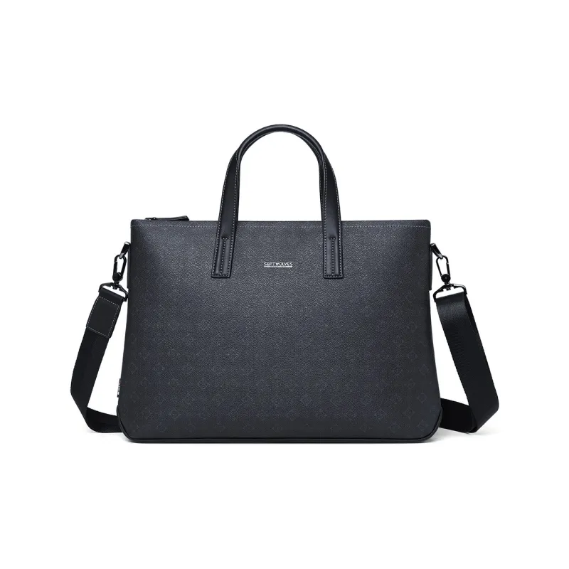 SEPTWOLVES Cow Leather Patchwork With Artificial Leather Briefcases Men's Black-0