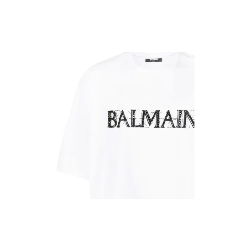 BALMAIN Logo Printed Crewneck T Shirt-4