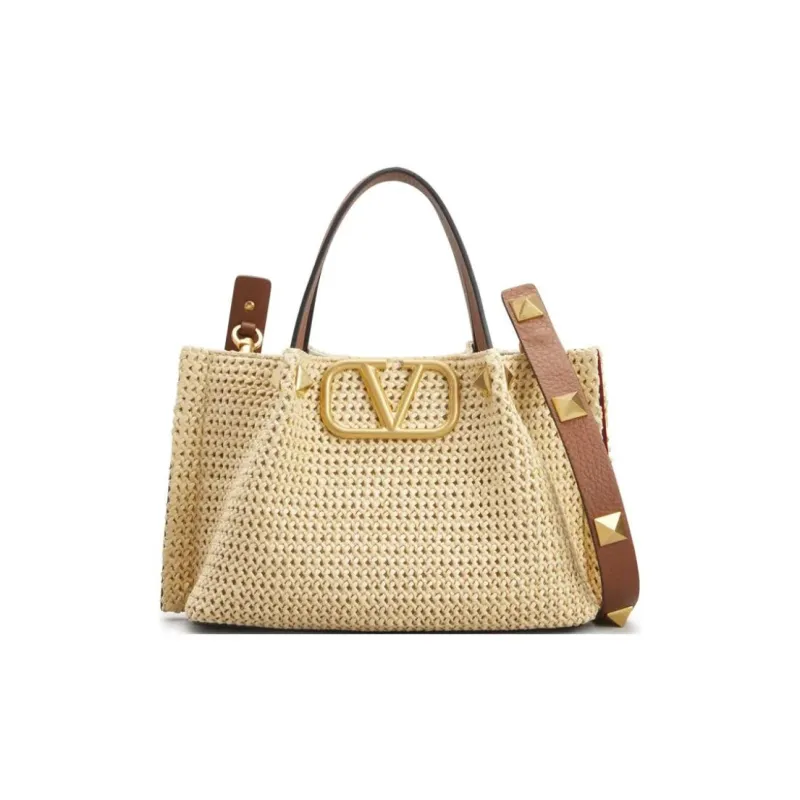 Valentino Natural Straw With Leather Patchwork Handbags Shoulder Bags Regular Women's Brown-1