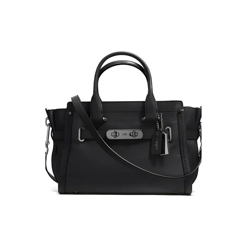 COACH Swagger Soft Grained Leather Handbag Shoulder Bag Crossbody Bag Large Size Women's Black-0