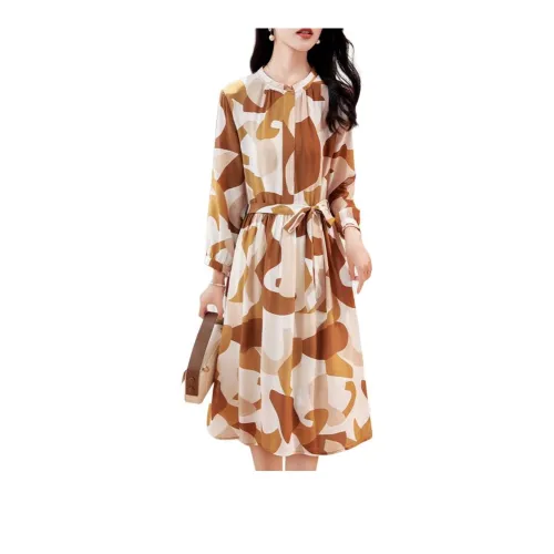 Yi Mengyuan Silk Long-Sleeved Dress Women's Vibrant Warm Sun