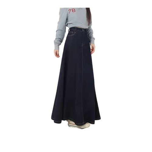ZAVK Denim Long Skirts Women's Dark Blue