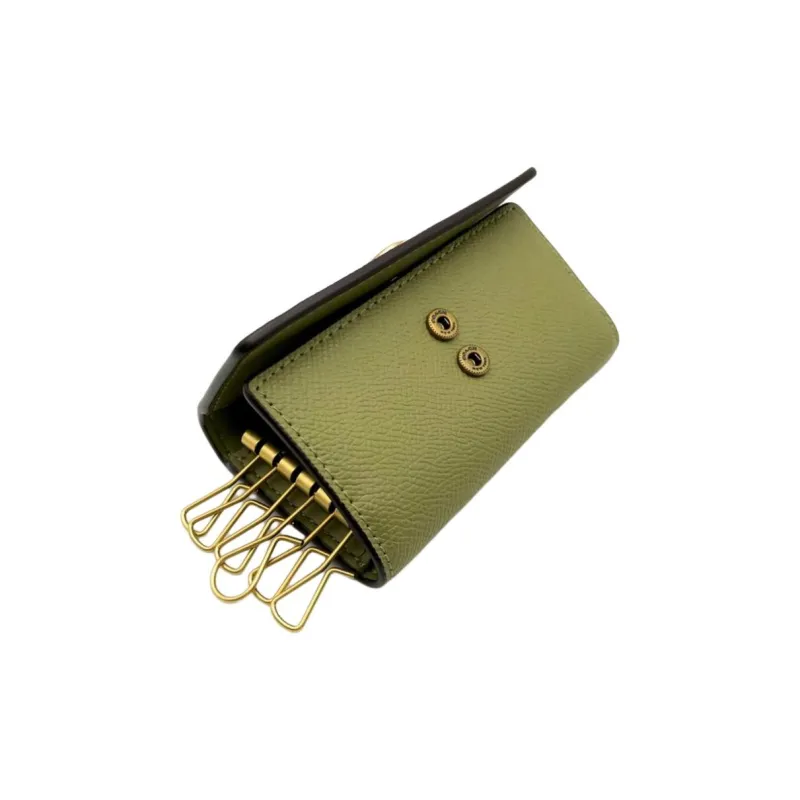 COACH Leather Clutch Key Pouch Women's Brass With Moss-3