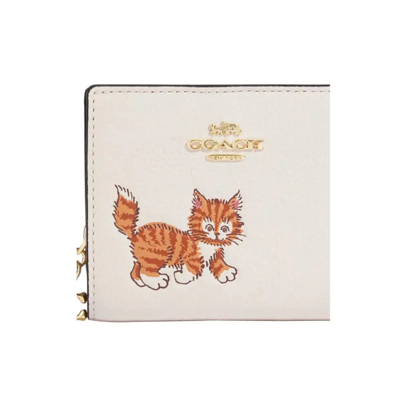 COACH Snap Wallet Refined Pebble Leather Card Holder Wallet Women's Chalk White-4