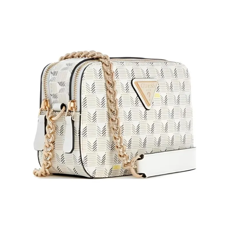 GUESS Artificial Leather Camera Crossbody Bag Women's Ecru-1