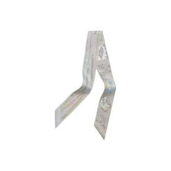HERMES Silk Satin Ribbon Mulberry Silk Silk Scarves Unisex Light Blue