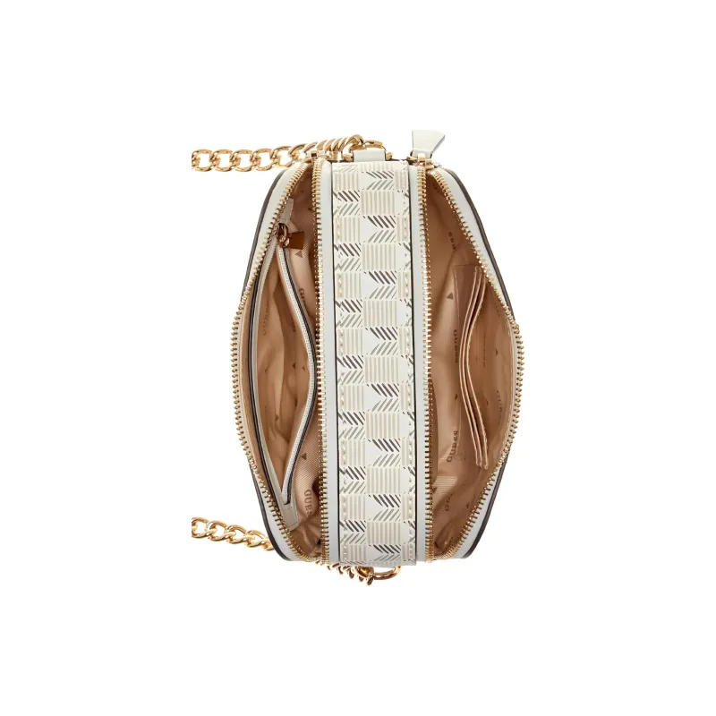 GUESS Artificial Leather Camera Crossbody Bag Women's Ecru-3