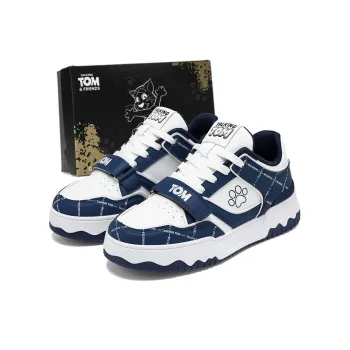 TALKING TOM Lightweight Wear Resistant And Slip Resistant Low Top Skateboard Shoes Unisex White Blue
