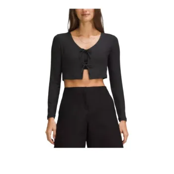 Lululemon Ribbed Tie Front Cardigan Crop Tops Women's