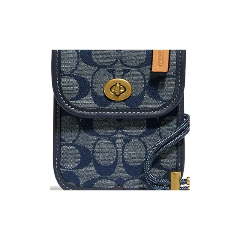COACH Turnlock Canvas Cell Phone Pouch Shoulder Bag Crossbody Bag Mini Women's Denim Dark Blue-3