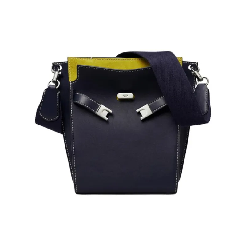 TORY BURCH Lee Radziwill Leather Suede Trim Bucket Bags Shoulder Bag Crossbody Bag Women's Navy-4