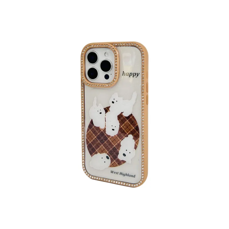 Wei Xin Acrylic Material Plaid Carpet White Puppy Phone Cases Compatible With IPhone 16/15 Pro Max/Apple 13/14 Pro/Max-2